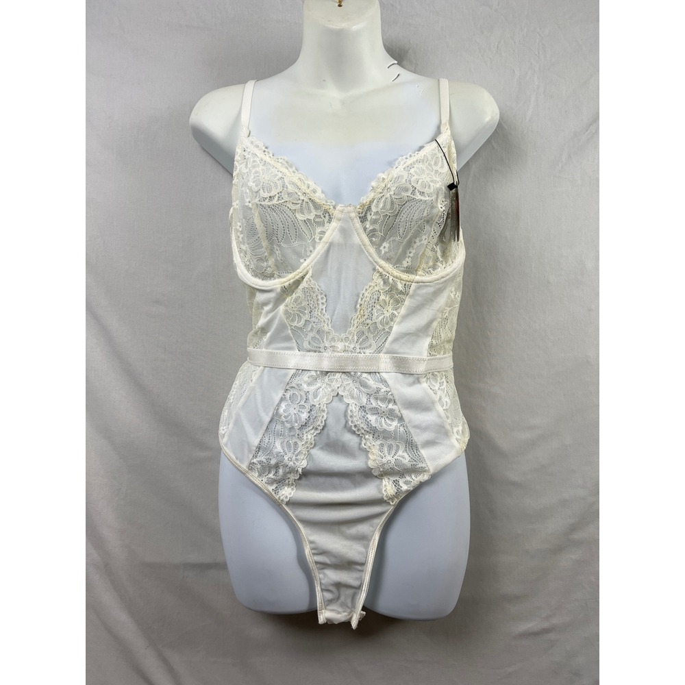 Avidlove Lace Bodysuit Lingerie Women XXL Cream Underwire Mesh Floral Romance